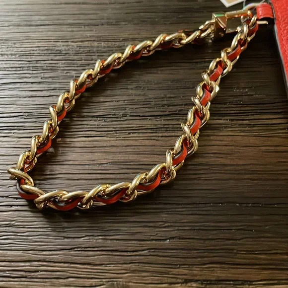 Michael Kors Small Pebbled Leather Chain Card Case Optic Orange NWT - Picture 3 of 10